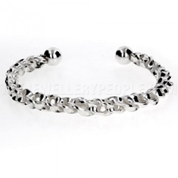 Rope Style Open Silver Bangle - 9mm Wide