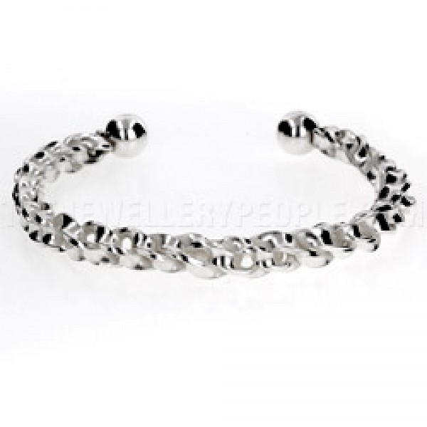 Rope Style Open Silver Bangle - 9mm Wide