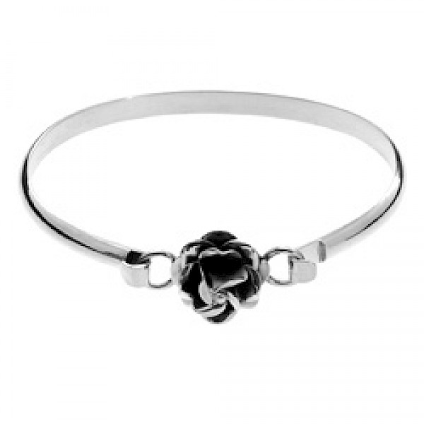 Rose Catch Polished Silver Bangle - Small to Medium size