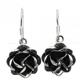 Rose Oxidised Silver Earrings - 12mm wide