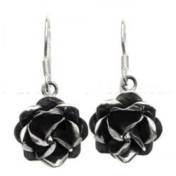 Rose Oxidised Silver Earrings - 12mm wide