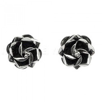 Rose Oxidised Silver Stud Earrings - 15mm wide