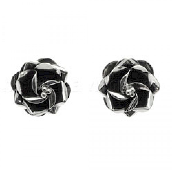 Rose Oxidised Silver Stud Earrings - 15mm wide