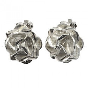 Rose Polished Silver Clip-On Earrings - 15mm wide