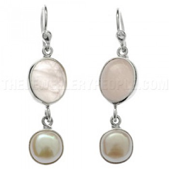 Rose Quartz & Pearl Silver Earrings