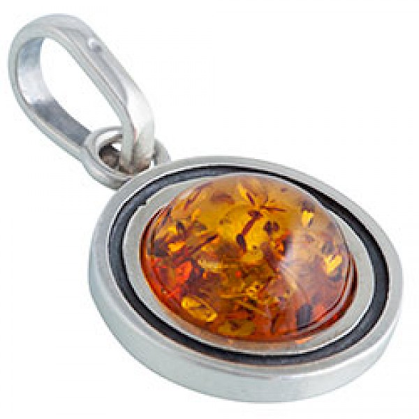Round Baltic Amber Silver Pendant - PT671