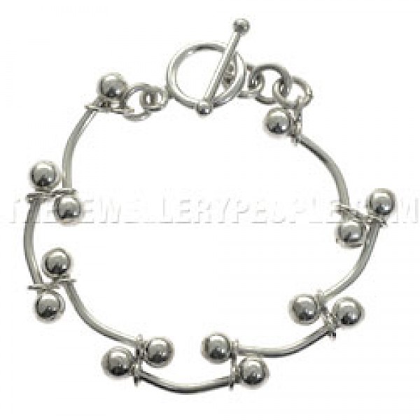 Round Barbell Links Silver Bracelet