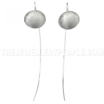 Round Brushed Silver Stem Earrings - 100mm Long