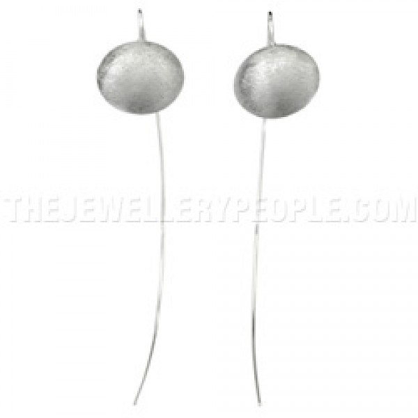 Round Brushed Silver Stem Earrings - 100mm Long