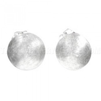 Round Brushed Silver Stud Earrings - 7mm Wide