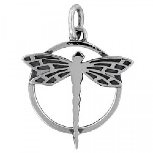 Round Dragonfly Silver Pendant