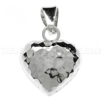 Round Hammered Silver Heart Pendant - PT476