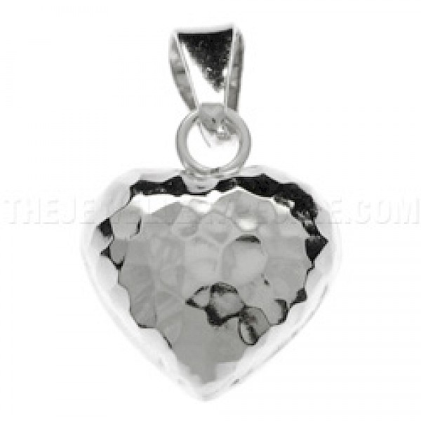 Round Hammered Silver Heart Pendant - PT476