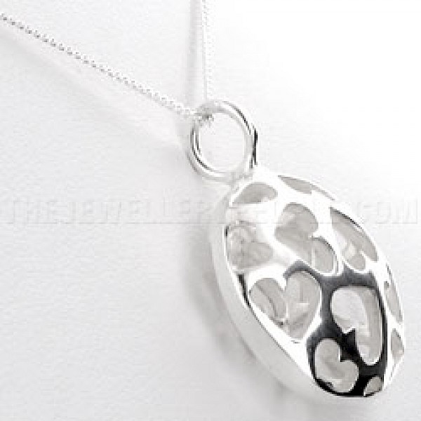 Round Heart Cut Out Silver Pendant