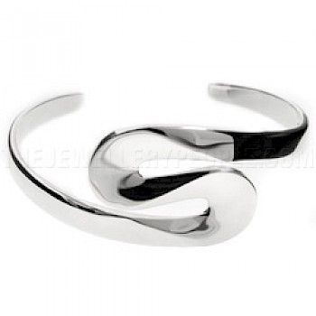 S-Shape Chunky Silver Bangle - 30mm Wide