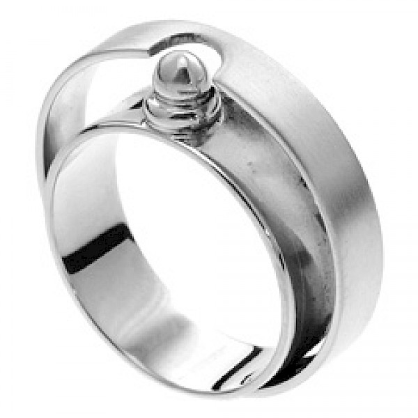 Satin Button Double Silver Ring - RG198