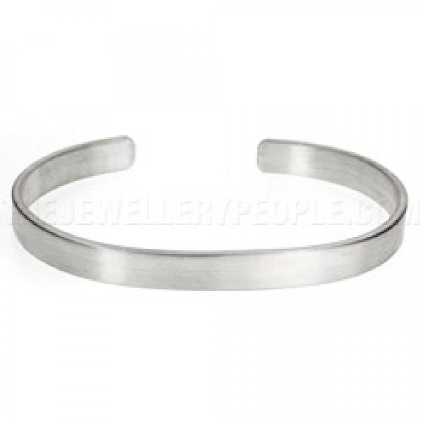 Satin-Matt Finish Open Silver Bangle - 6.5mm Solid