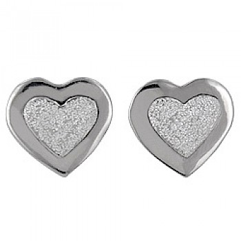 Scratched & Polished Silver Heart Stud Earrings - 11mm - ES765