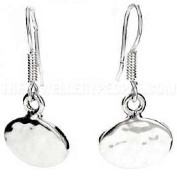 Sideways Hammered Oval Silver Earrings - 13mm Wide