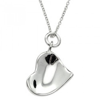 Sideways Polished Silver Heart Pendant - PT385