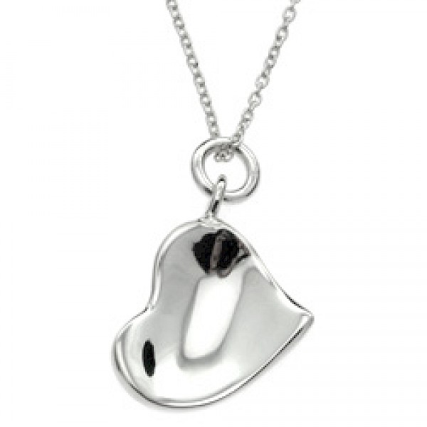 Sideways Polished Silver Heart Pendant - PT385
