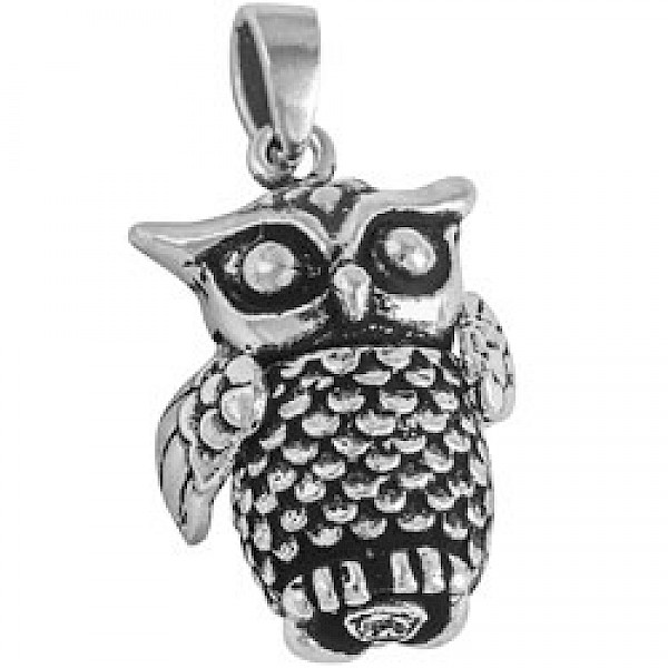 Silver 3D Owl Pendant - PT680