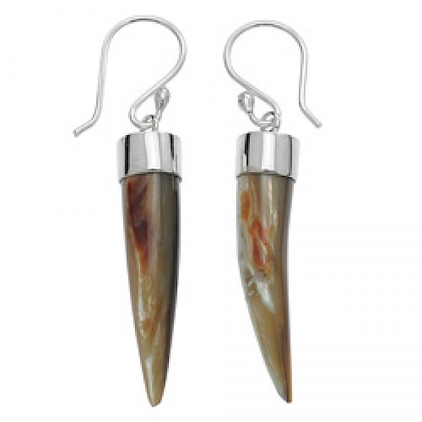 Silver Abalone Shell Tusk Drop Earrings
