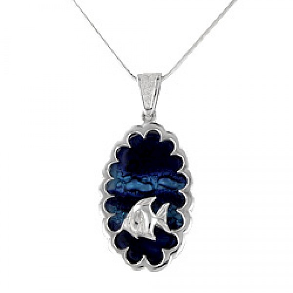 Silver & Blue Glass Fish Inset Pendant - PT953
