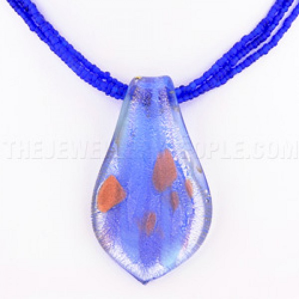 Silver & Blue Leaf Dichroic Glass Beaded Necklace