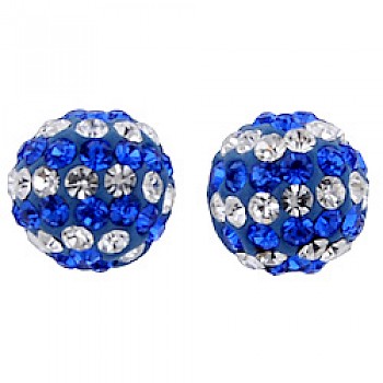 Silver & Crystal Stud Earrings - Blue & Candy Stripes - 7mm
