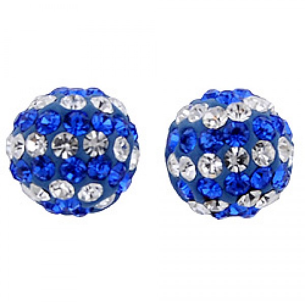 Silver & Crystal Stud Earrings - Blue & Candy Stripes - 7mm