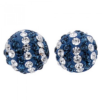 Silver & Crystal Stud Earrings - Dark Blue & Candy Stripes - 7mm