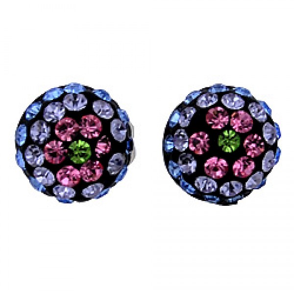 Silver & Crystal Stud Earrings - Dark Multicolour Circles - 7mm