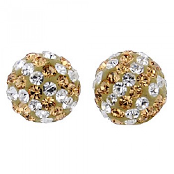 Silver & Crystal Stud Earrings - Gold & Candy Stripes - 7mm