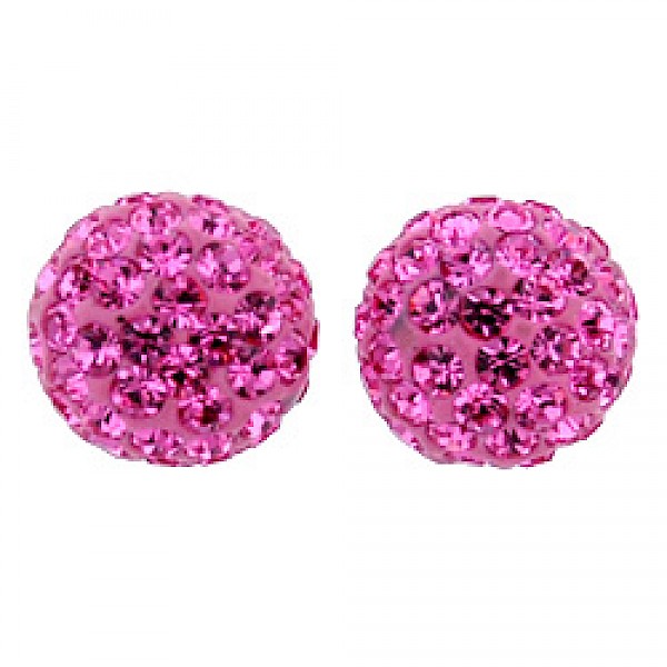 Silver & Crystal Stud Earrings - Light Pink