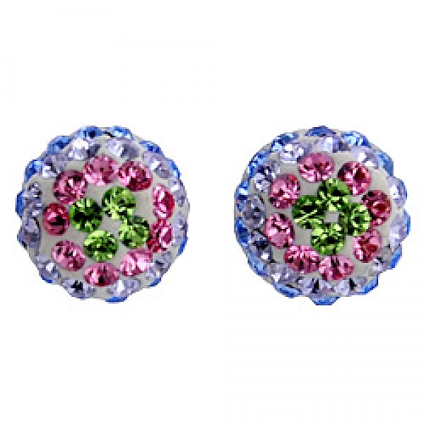 Silver & Crystal Stud Earrings - Multicolour Circles - 7mm