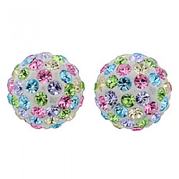 Silver & Crystal Stud Earrings - Multicolour Stripes - 7mm