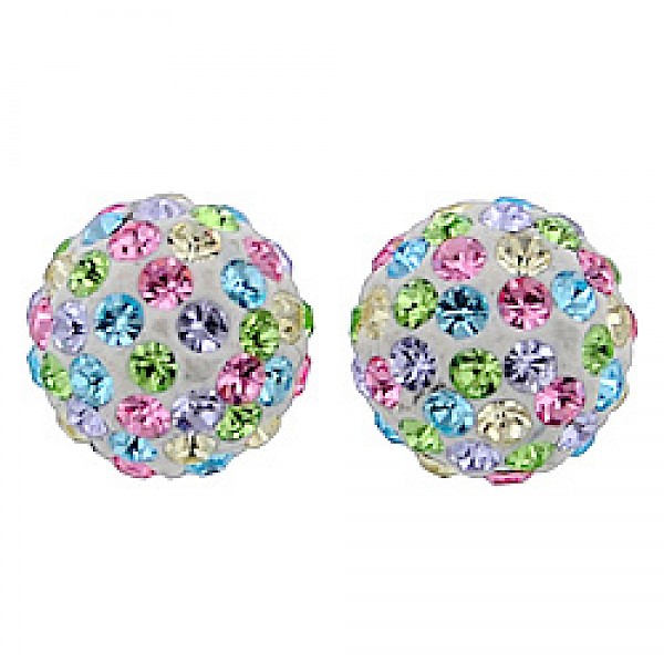 Silver & Crystal Stud Earrings - Multicolour Stripes - 7mm