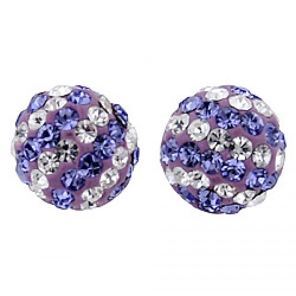 Silver & Crystal Stud Earrings - Purple & Candy Stripes - 7mm
