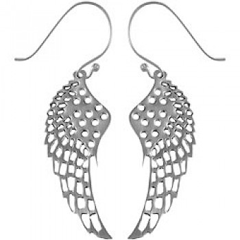 Silver Angel Wing Drop Earrings - 45mm Long
