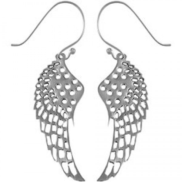 Silver Angel Wing Drop Earrings - 45mm Long