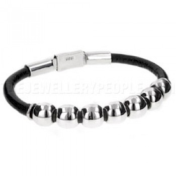 Silver Bauble & Leather Bracelet - 8mm