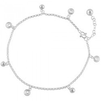 Sterling Silver Bell Spiral Chain Anklet