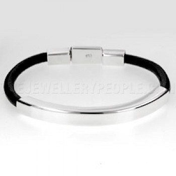 Silver Boxed Tube & Leather Bracelet - 6mm
