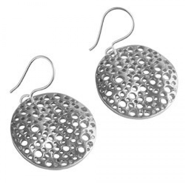 Silver Bubble Round Drop Earrings - 25mm Wide