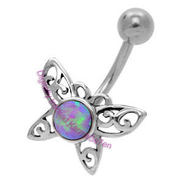 Silver Butterfly Belly Bar - Pink Opal