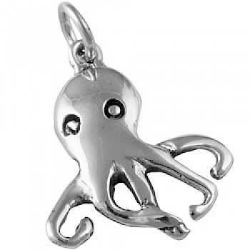 Silver Cartoon Octopus Pendant - 27mm Long - OC062