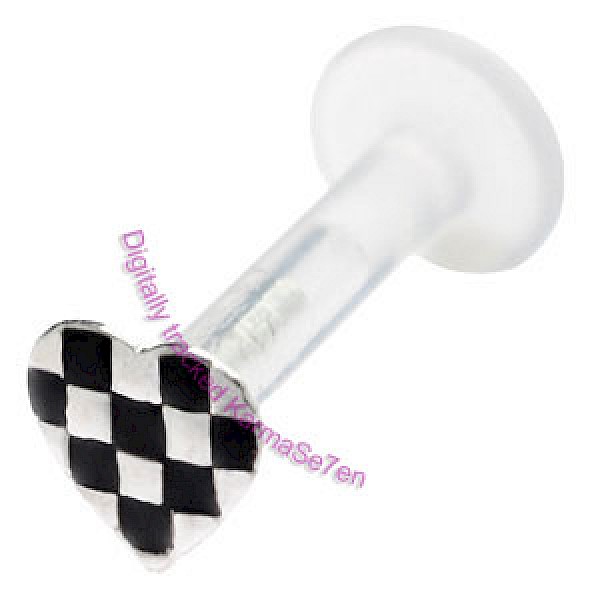 Silver Checkered Heart Lip Stud