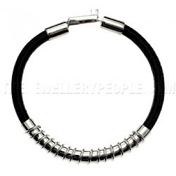 Silver Coils & Black Leather Bracelet