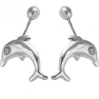 Silver Dolphin Bear Baby Stud Earrings